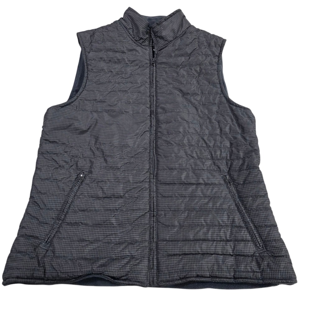 London Fog Puffer Vest Mens‎ Black M Full Zip Quilted Fleece Pocket Houndstooth